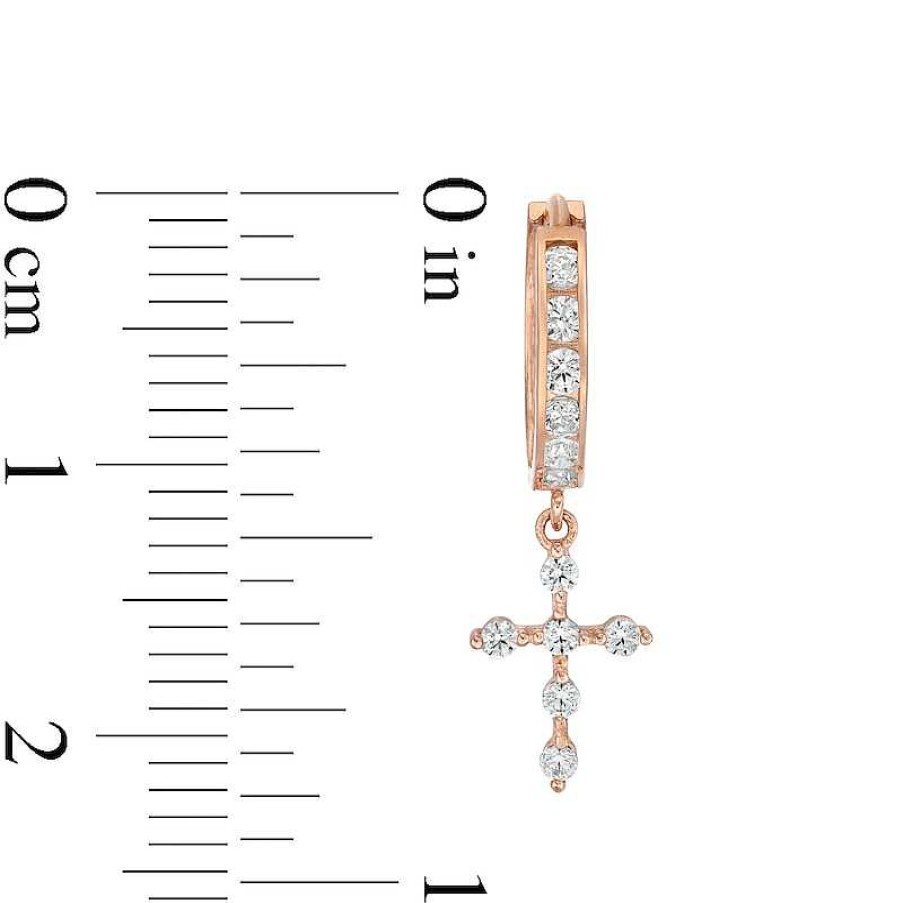 Banter Cubic Zirconia Cross Dangle Huggie Hoop Earrings In 14K Rose Gold Earrings