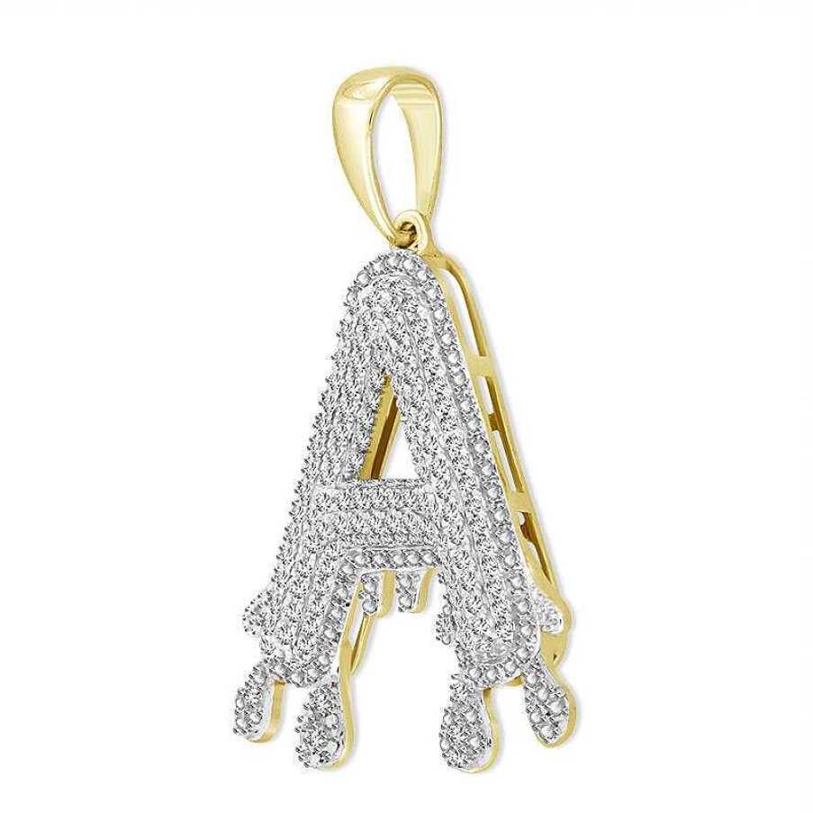 Banter 1/4 Ct. T.W. Diamond Beaded Dripping "A" Initial Necklace Charm In 10K Gold Charms