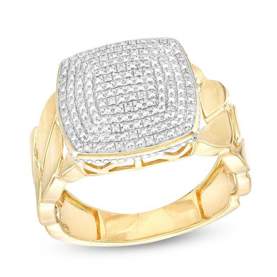 Banter 1/20 Ct. T.W. Diamond Cushion Cuban Ring In Sterling Silver With 14K Gold Plate Rings