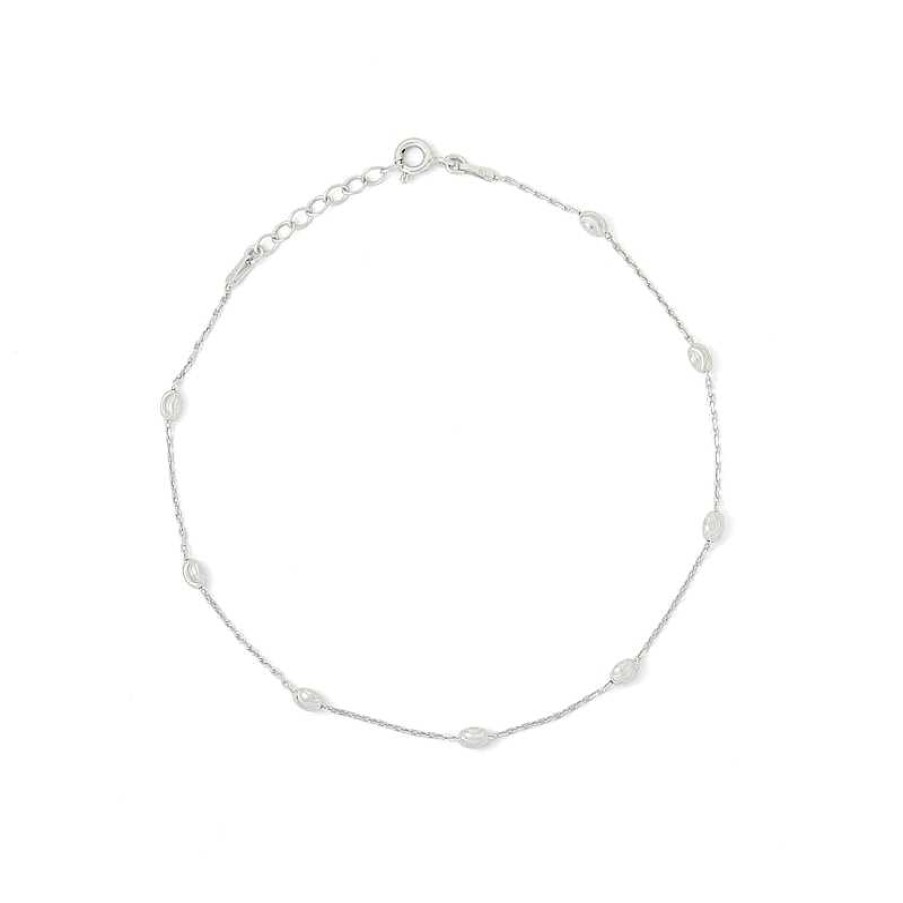 Banter Solid Sterling Silver Diamond-Cut Bead Station Anklet Made In Italy Ankle