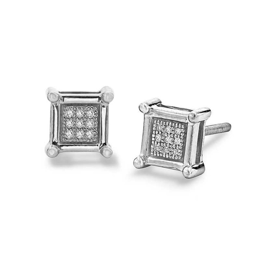 Banter Diamond Accent Pav Square Earrings In Sterling Silver Earrings