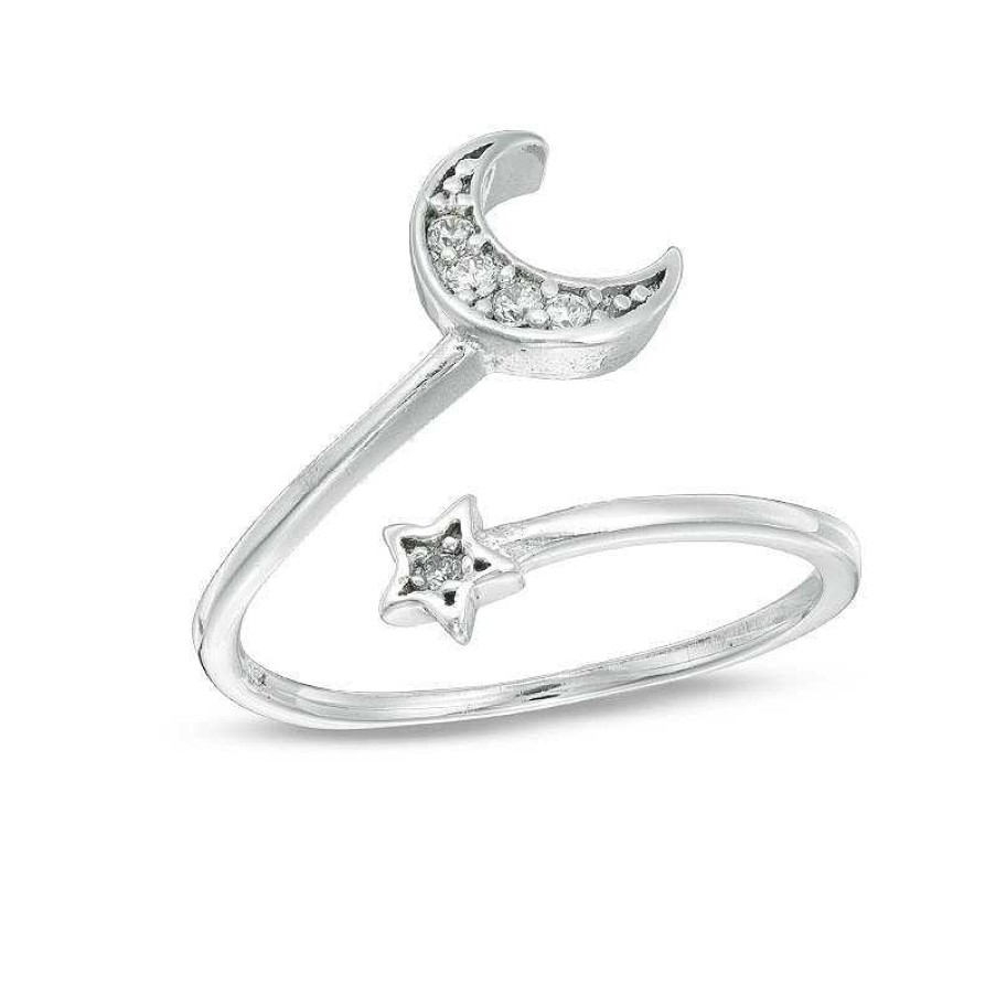 Banter Sterling Silver Cz Crescent Moon And Star Bypass Midi/Toe Ring Rings