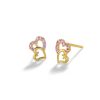 Banter 10K Solid Gold Cz Pink Double Heart Studs Earrings