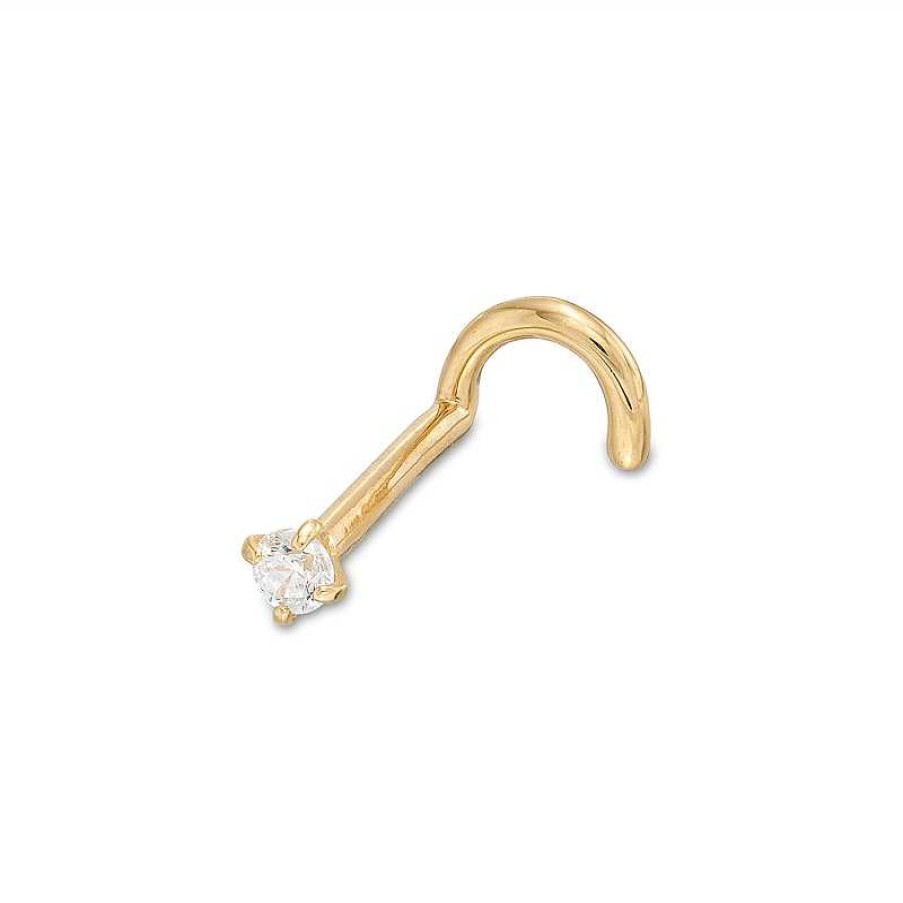 Banter 14K Semi-Solid Gold Cz Solitaire Nose Screw - 18G 5/16" Nose