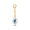 Banter 014 Gauge Oval Blue And Round White Cubic Zirconia Starburst Frame Belly Button Ring In 10K Gold Belly Button