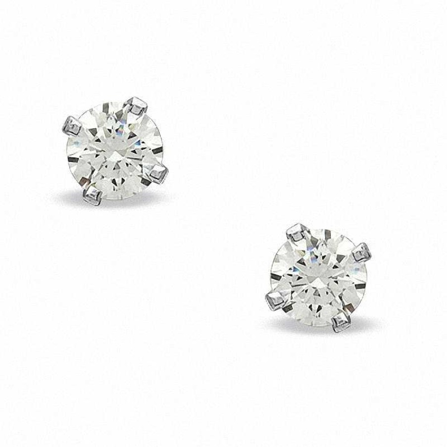 Banter 4Mm Cubic Zirconia Solitaire Stud Piercing Earrings In 14K Solid White Gold Earrings