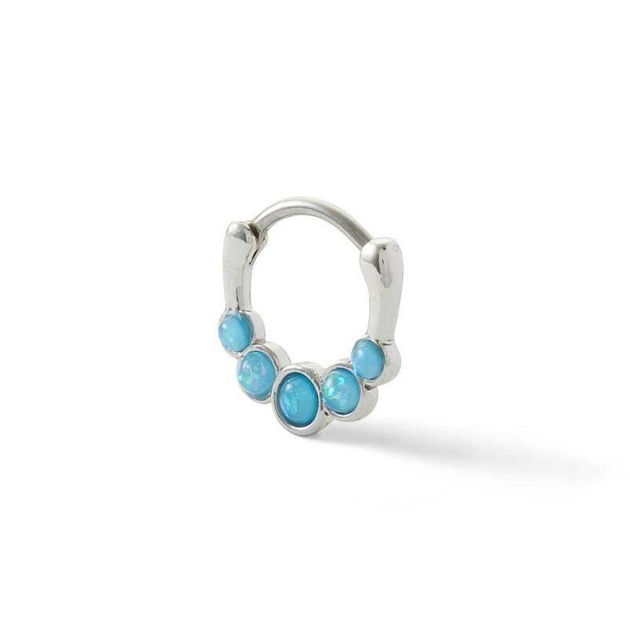 Banter 018 Gauge Lab-Created Blue Opal And Blue Zirconia Five Stone Cartilage Hoop In Solid Stainless Steel Earrings