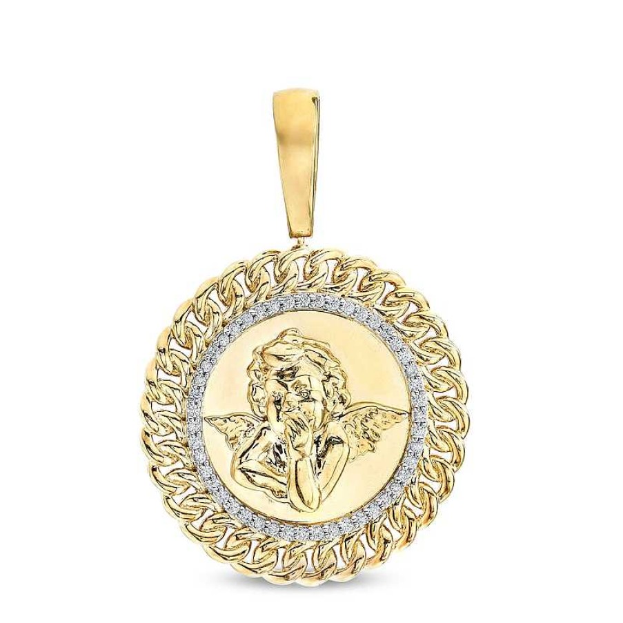 Banter 10K Solid Gold 1/5 Ct. T.W. Diamond Cupid Curb Chain Medallion Charm Charms