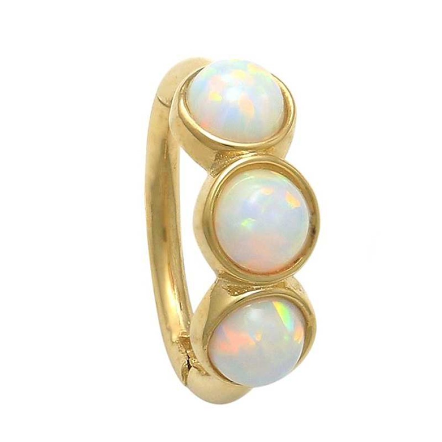 Banter 10K Gold Simulated Opal Three Stone Hoop - 16G Nose