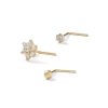 Banter 10K Solid Gold Cz Solitaire And Flower Nose Stud Set - 24G Nose