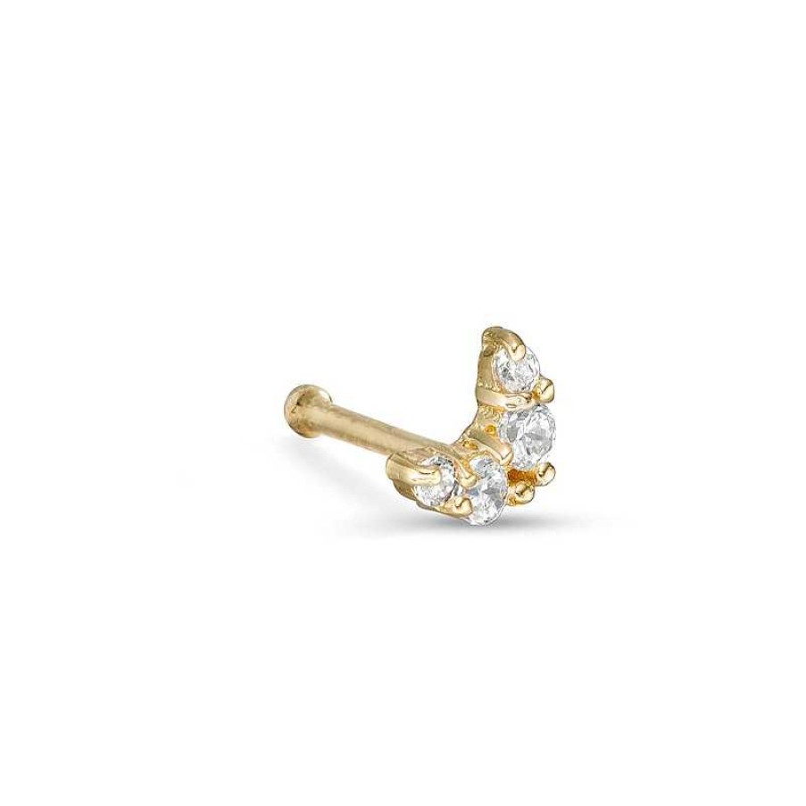 Banter 14K Solid Gold Cz Four Stone Crescent Moon Nose Stud - 20G 5/16" Nose