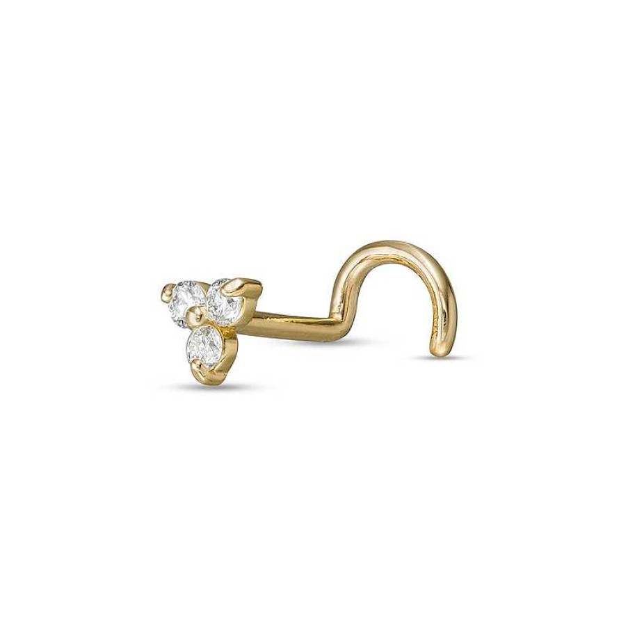 Banter 14K Solid Gold Diamond Accent Trio Screw-Style Nose Stud - 20G 5/16" Nose