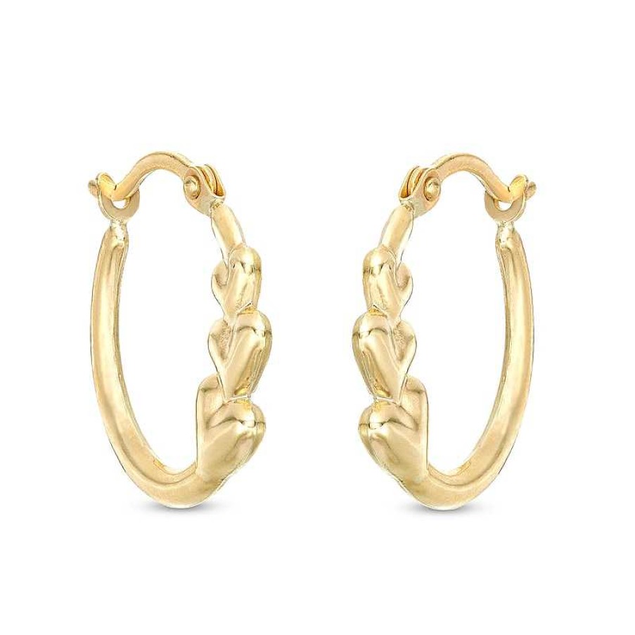 Banter Three Heart Hoop Earrings In 10K Hollow Gold Earrings