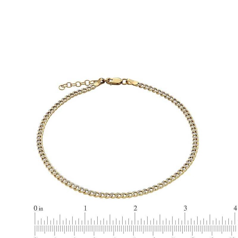 Banter 10K Hollow Gold Diamond-Cut Curb Chain Anklet Made In Italy - 9" Bracelets