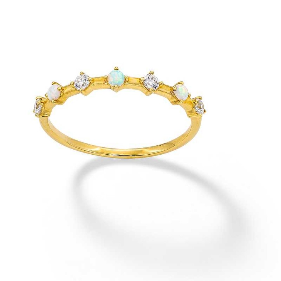 Banter 10K Solid Gold Simulated Opal And Cz Ring - Size 7 Rings