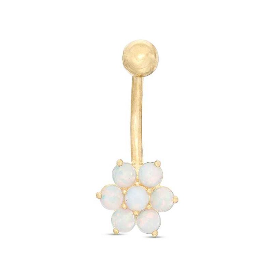 Banter 014 Gauge 3Mm Simulated Opal Flower Belly Button Ring In 10K Gold Belly Button