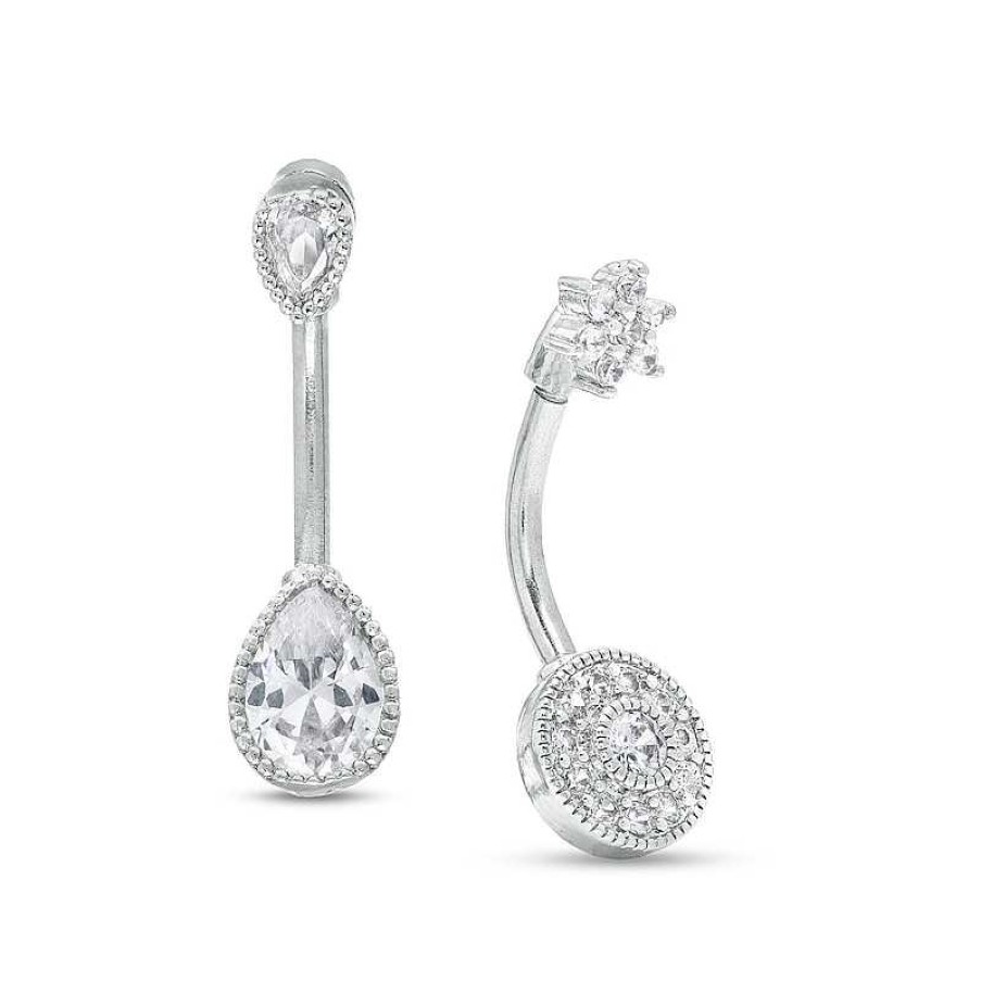 Banter Stainless Steel Cz Pear-Shaped And Round Frame Belly Button Ring Set - 14G Belly Button