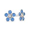 Banter Blue Crystal Daisy Stud Piercing Earrings In 14K Solid White Gold Earrings