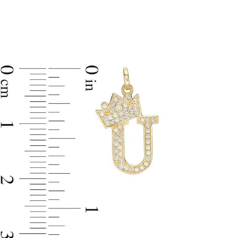 Banter Cubic Zirconia "U" Initial With Crown Necklace Charm In 10K Solid Gold Charms