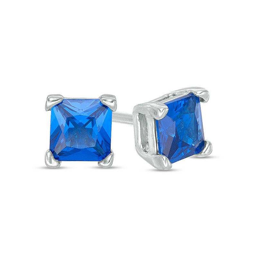 Banter 4Mm Princess-Cut Blue Cubic Zirconia Solitaire Stud Earrings In Solid Sterling Silver Earrings