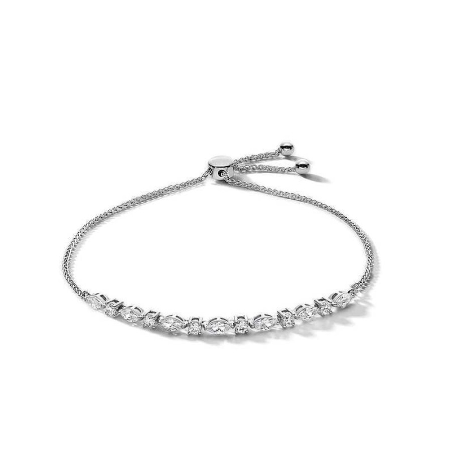 Banter Sterling Silver Cz Round And Marque Bolo Bracelet Bracelets