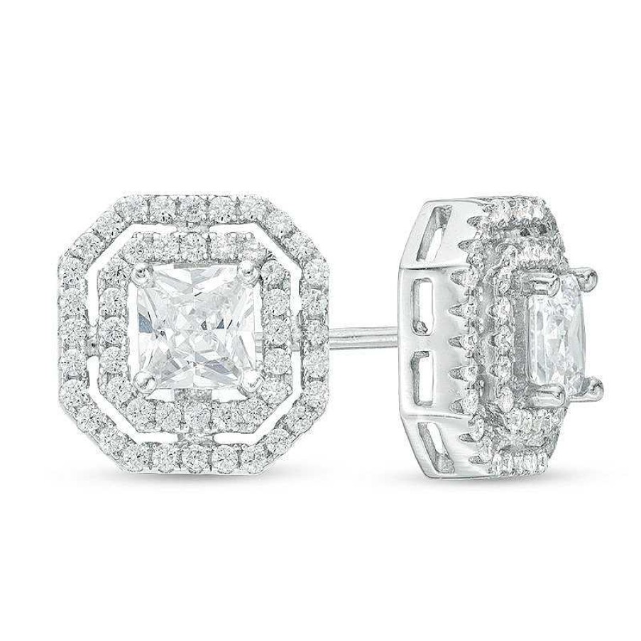 Banter 5Mm Princess-Cut Cubic Zirconia Double Octagon Frame Stud Earrings In Solid Sterling Silver Earrings