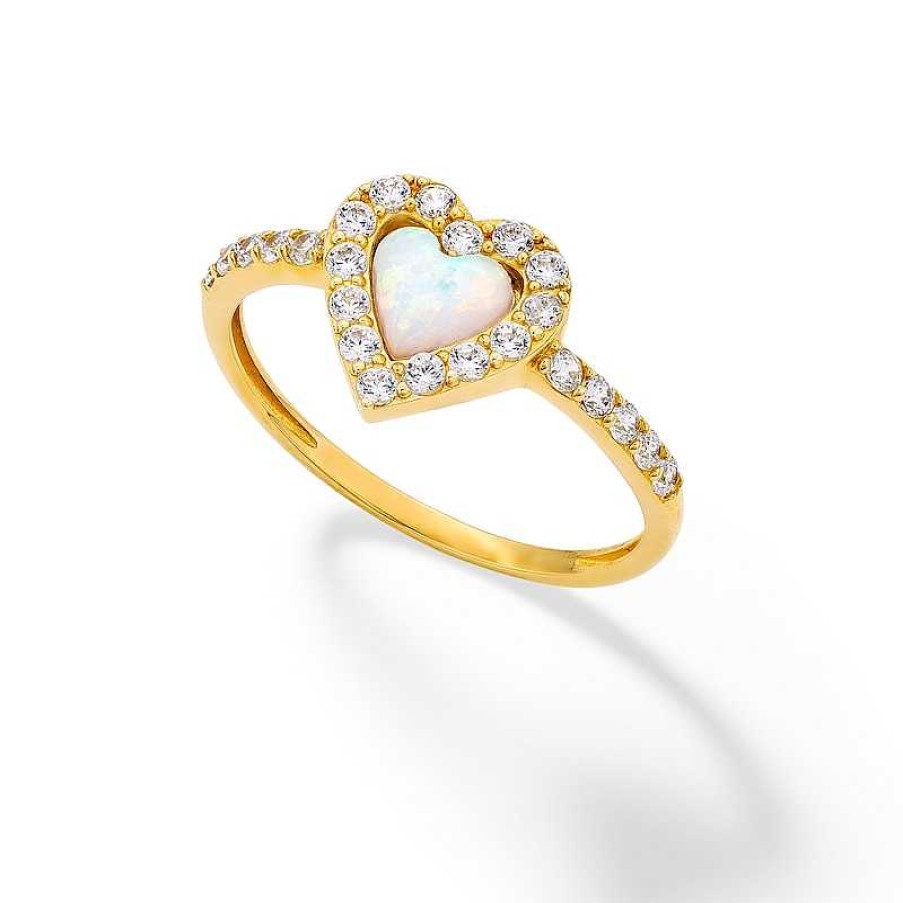 Banter 10K Solid Gold Simulated Opal And Cz Heart Ring - Size 7 Rings