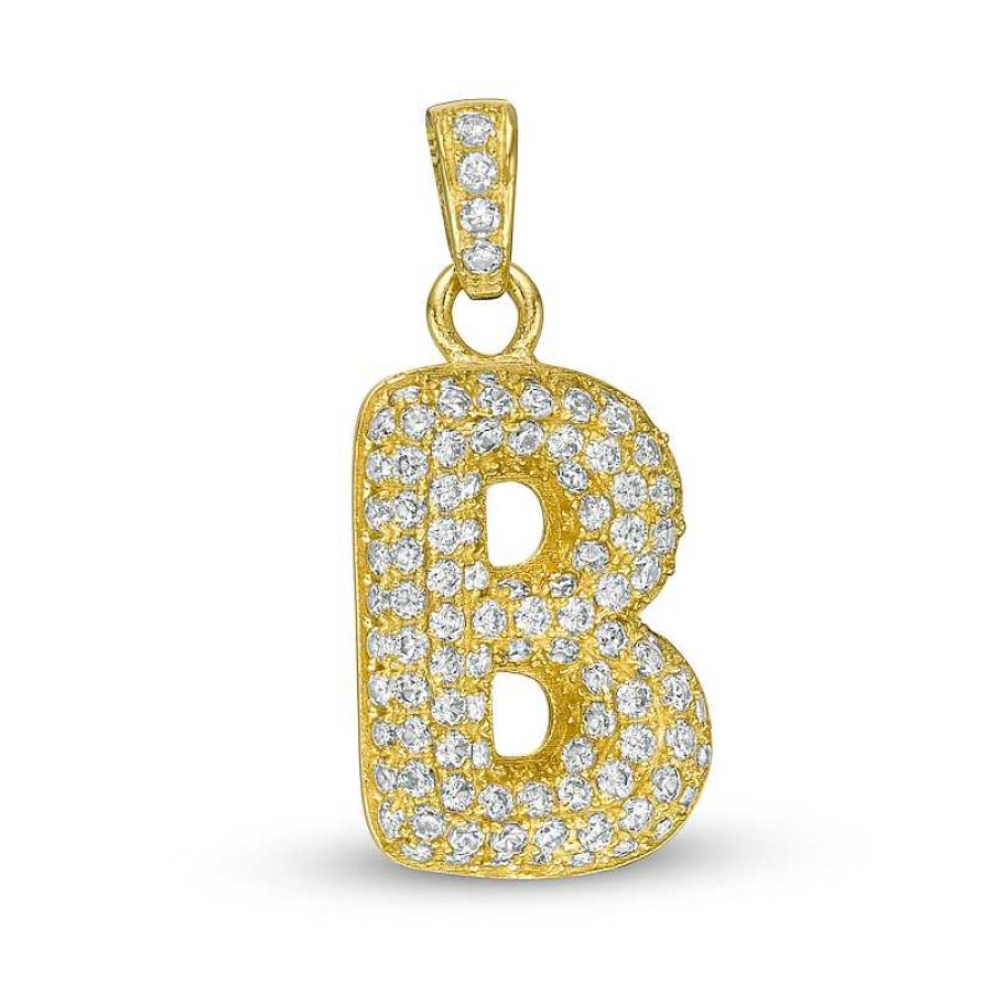 Banter Cubic Zirconia "B" Puff Block Initial Necklace Charm In 10K Solid Gold Charms