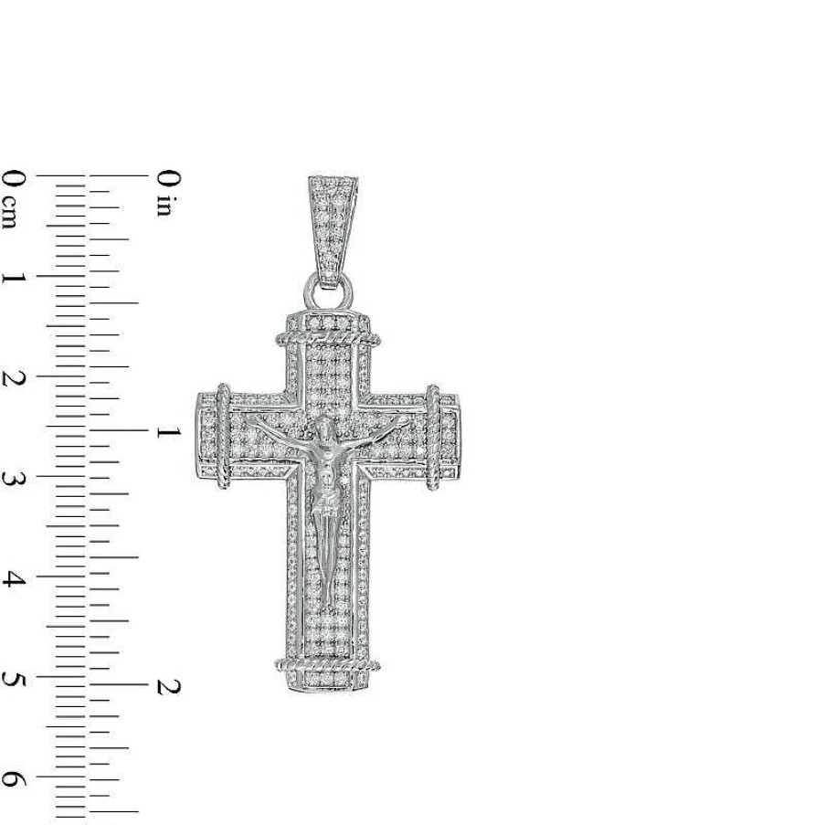 Banter Cubic Zirconia Rope-Textured Wrapped Ends Crucifix Necklace Charm In Solid Sterling Silver Charms