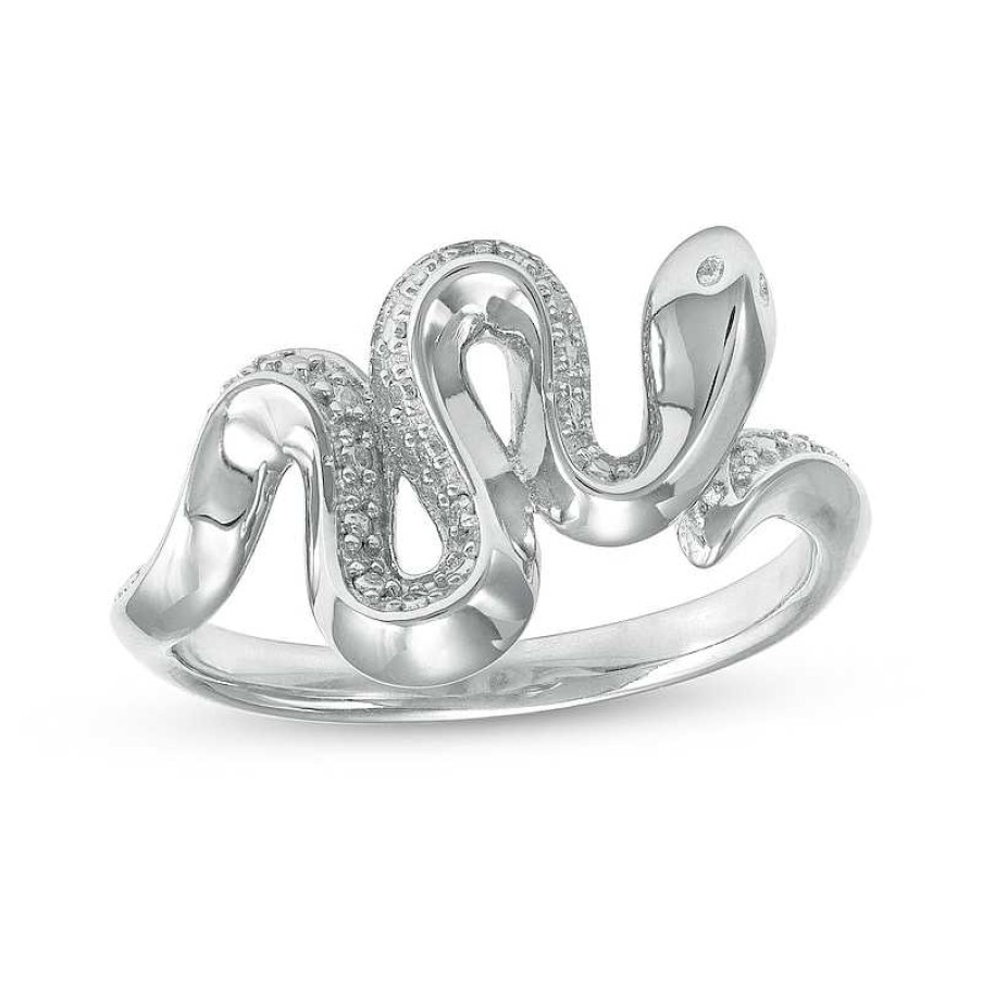 Banter Diamond Accent Sideways Snake Ring In Sterling Silver Rings