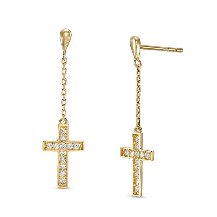 Banter Cubic Zirconia Cross Chain Dangle Drop Earrings In 10K Gold Earrings