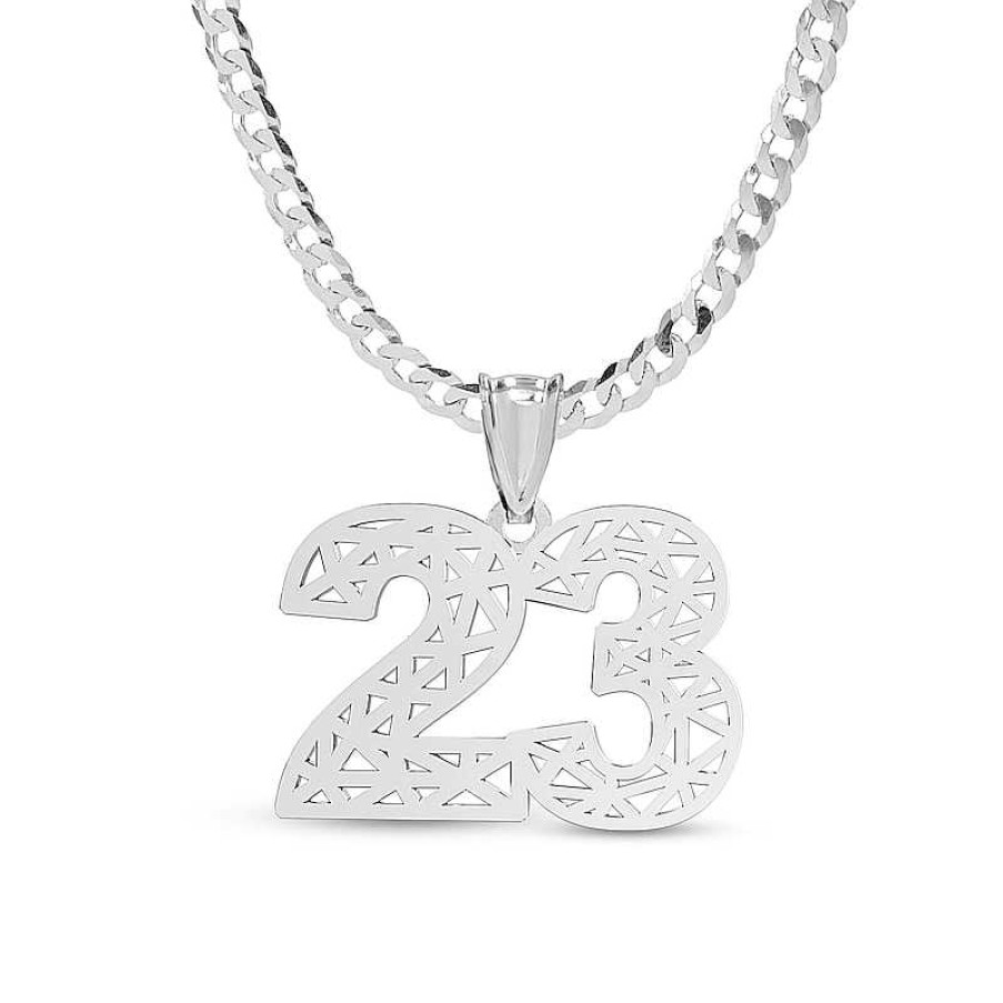 Banter Two Digit Cutout Curb Chain Personalized Necklace In Solid Sterling Silver Necklaces