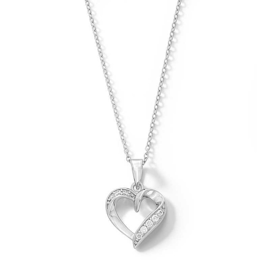 Banter Cubic Zirconia Pav Ribbon Heart Pendant In Sterling Silver Necklaces