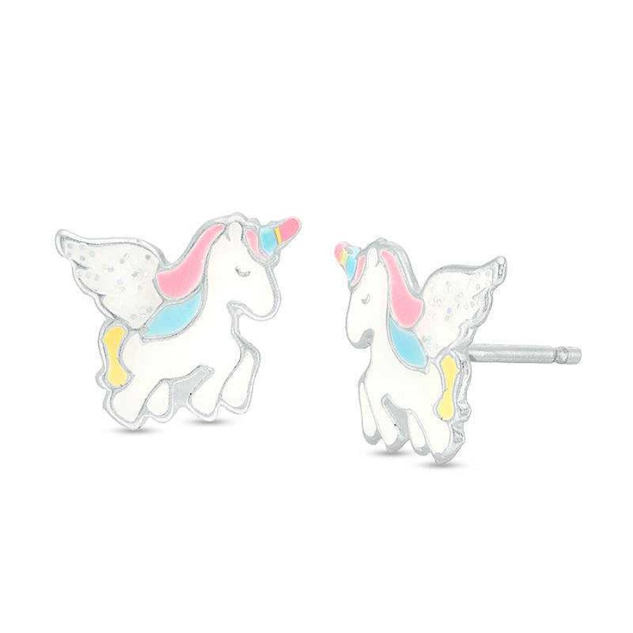 Banter Child'S Multi-Color Enamel Flying Unicorn Stud Earrings In Sterling Silver Earrings