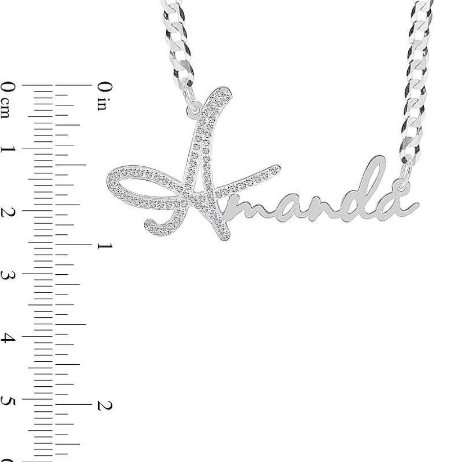 Banter Cubic Zirconia Personalized Name Script Curb Chain Necklace In Sterling Silver - 18" Necklaces