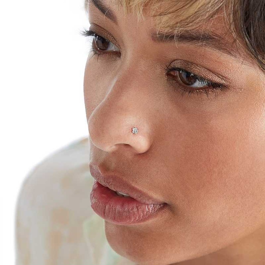 Banter 022 Gauge Crystal Nose Stud Set In Semi-Solid Sterling Silver Nose