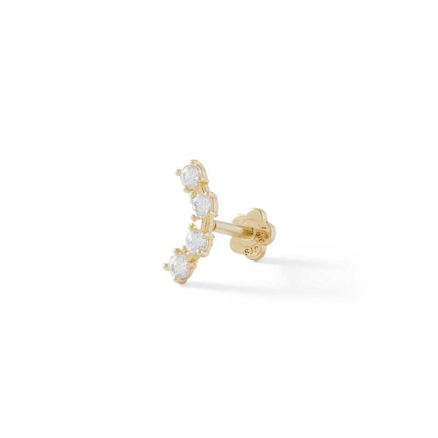 Banter 14K Tube Gold Cz Curved Stud - 18G 5/16" Ear