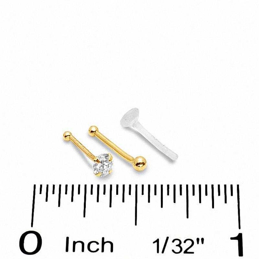 Banter 14K Hollow And Semi-Solid Gold Cz Nose Stud Set - 22G Nose