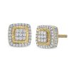 Banter 10K Solid Gold 1/4 Ct. T.W. Diamond Raised Edge Square Studs Earrings