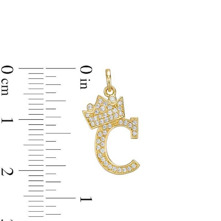 Banter Cubic Zirconia "C" Initial With Crown Necklace Charm In 10K Solid Gold Charms