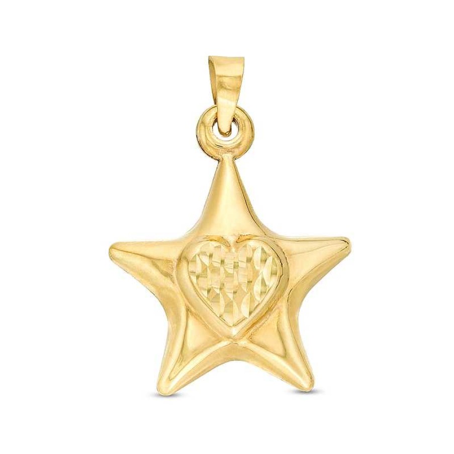 Banter Puffed Star And Heart Necklace Charm In 10K Hollow Gold Charms