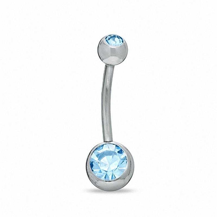 Banter Solid Stainless Steel Cz Blue Belly Button Ring - 14G Belly Button