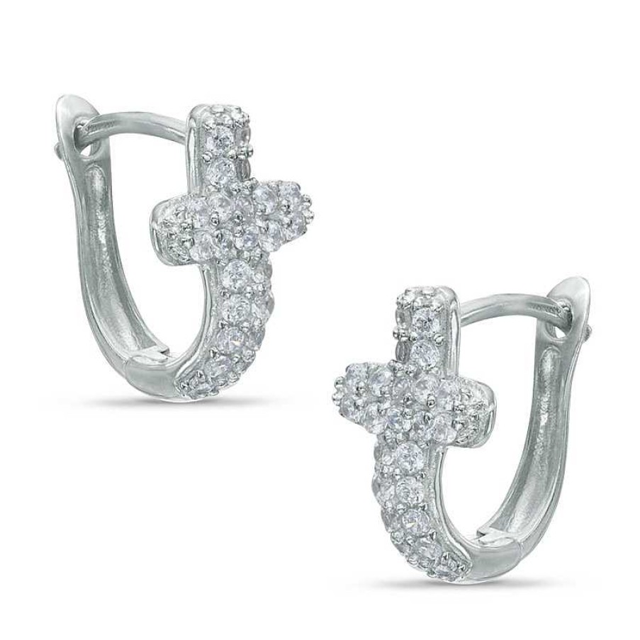 Banter Cubic Zirconia Cross Huggie Hoop Earrings In Sterling Silver Earrings