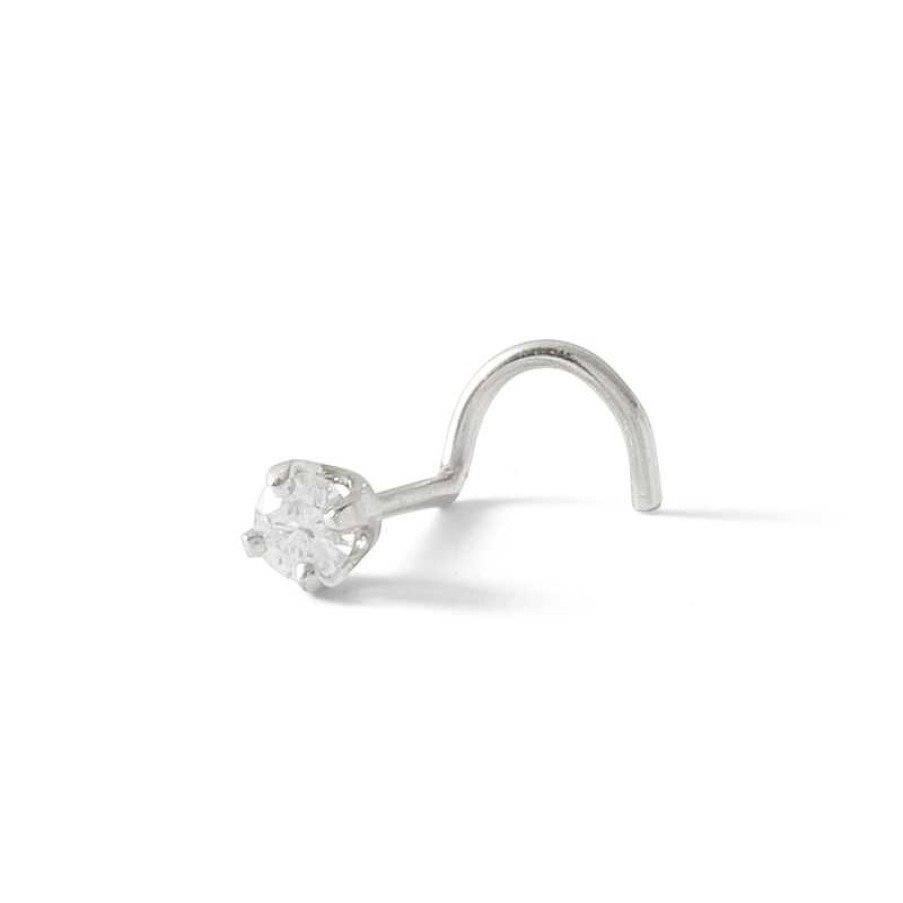 Banter 14K Semi-Solid White Gold Diamond Accent Screw Nose Stud - 22G Nose