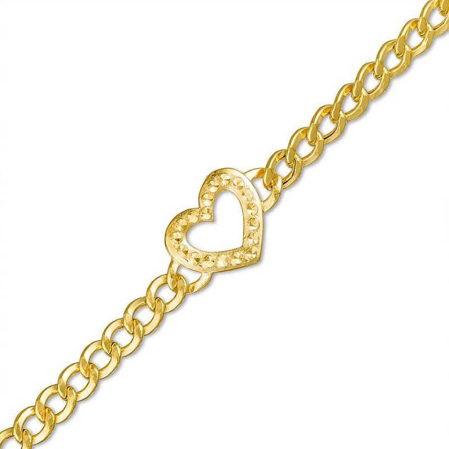 Banter 10K Hollow Gold Textured Heart Outline Curb Chain Bracelet - 7.5" Bracelets