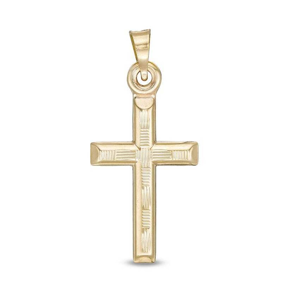 Banter Diamond-Cut Cross Necklace Charm In 10K Stamp Hollow Gold Charms