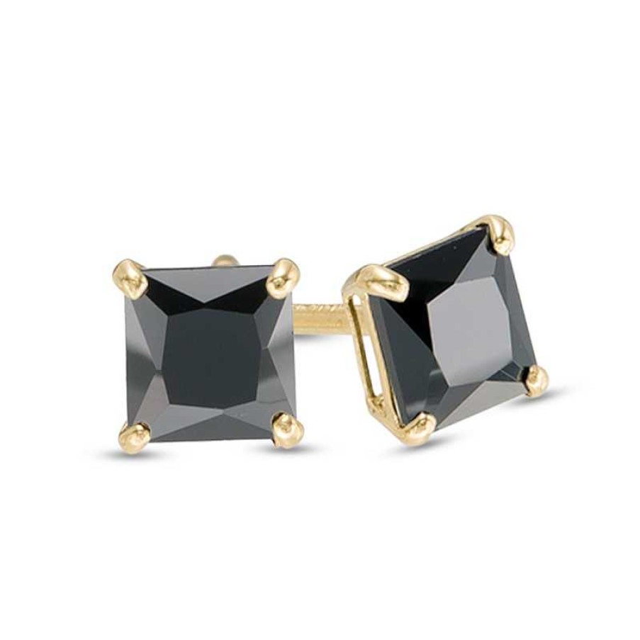 Banter 4Mm Princess-Cut Black Cubic Zirconia Solitaire Stud Earrings In 14K Gold Earrings