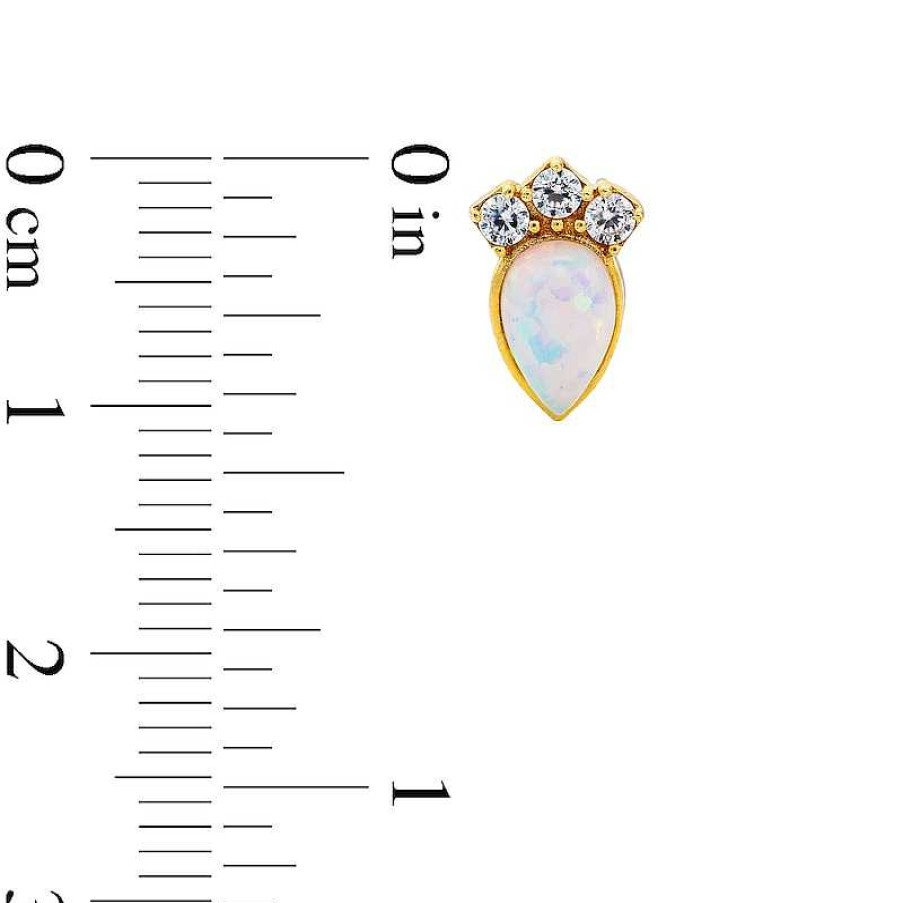 Banter 10K Solid Gold Simulated Opal And Cz Crown And Pear Studs Earrings