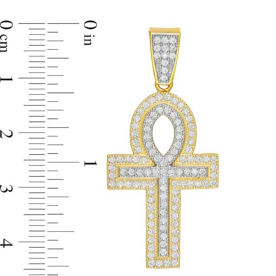 Banter Cubic Zirconia Vintage-Style Double Ankh Cross Necklace Charm In 10K Solid Two-Tone Gold Charms