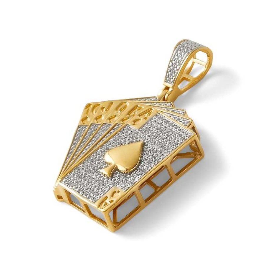 Banter 1/6 Ct. T.W. Diamond "Full House" Of Cards Necklace Charm In Sterling Silver With 14K Gold Plate Charms